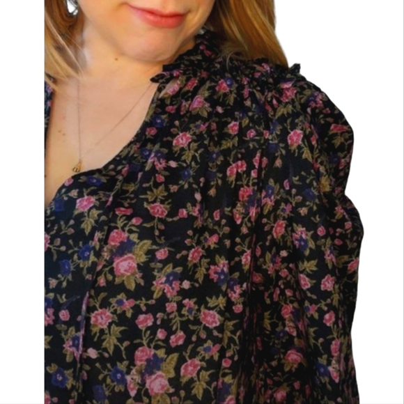 NWT Free People "Meant To Be" Blouse /Black Floral long sleeve shirt Size Medium - Picture 7 of 11